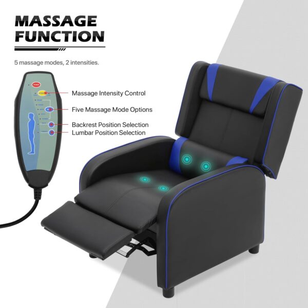 MoNiBloom Recliner Chair for Living Room Massage Recliner Sofa Reading Chair, Adjustable Backrest PU Leather Push Back Gaming Recliner Single Sofa Home Theater Chairs for Adults with Foot Rest, Blue - Image 4