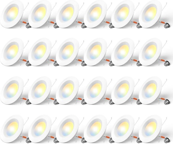 Amico 24 Pack 5/6 inch 5CCT LED Recessed Lighting, Dimmable, 12.5W=100W, 950LM, 2700K/3000K/4000K/5000K/6000K Selectable, Retrofit Can Lights with Baffle Trim, IC Rated - ETL & FCC, White