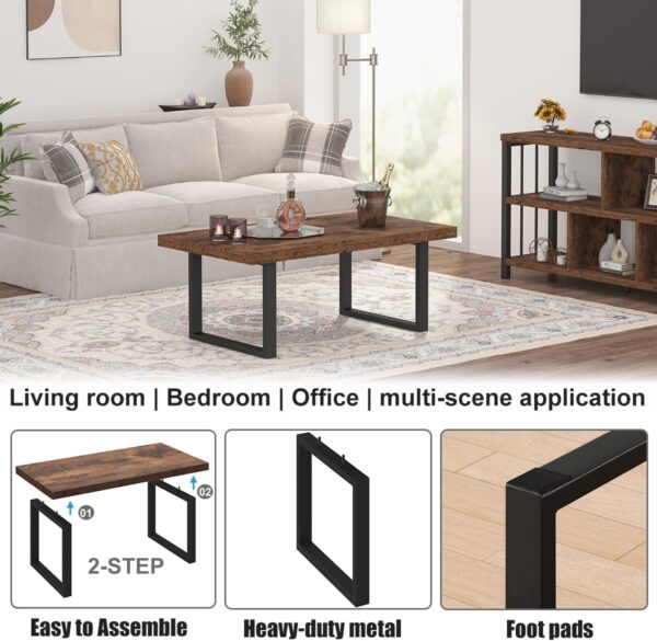 IBF Rustic Living Room Table, Simple Industrial Rectangle Coffee Table, Modern Minimalist Farmhouse Wooden Center Table, Wood and Metal Vintage Coffee Table for Bedroom Office, Rustic Brown, 47 Inch - Image 7