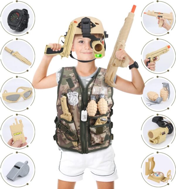 17 PCS Kids Army Costume, Military Soldier Dress up Role Play, Combat Marines for Halloween with Camouflage Vest, Helmet and Accessories for Kids Boys 3+ - Image 5