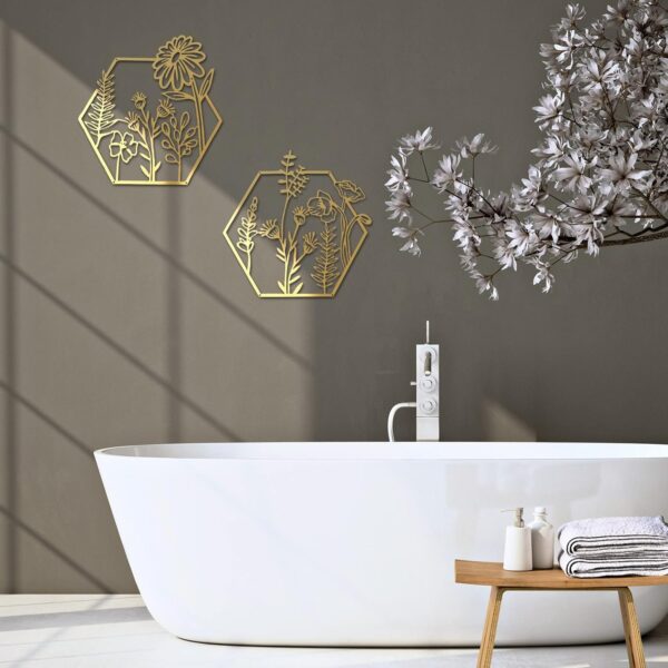 Peryiter 3 Pcs Metal Flower Wall Decor Minimalist Floral Wall Hanging Decor Flower Metal Wall Art Floral Metal Wall Decor for Living Room, Bathroom, Kitchen Indoor Outdoor (Gold) - Image 7