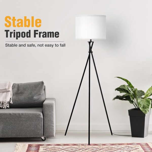 Tripod Floor Lamp, 61” Tall Floor Lamps, Standing Lamp with Rotary Switch, Modern Floor Lamp Simple Design with White Shade, Black Floor Lamps for Living Room, Bedroom, Office, Without Bulb - Image 7
