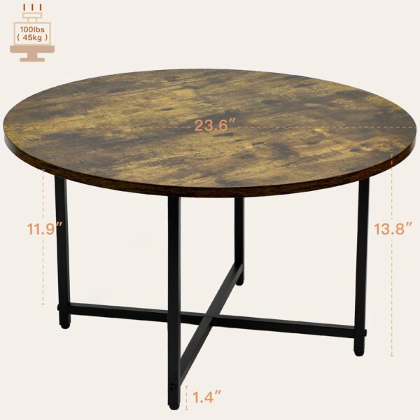 Round Coffee Table, 23.6" Small Coffee Tables for Living Room, Circle Coffee Table with Metal Frame, Wood Coffee Tables for Small Spaces, Modern Center Table for Home, Office, Rustic Brown - Image 2