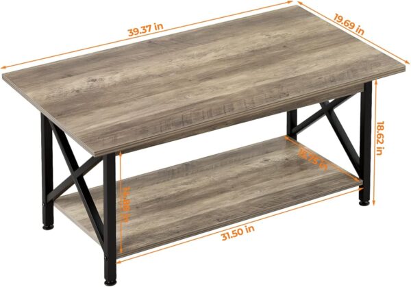 GreenForest Coffee Table with Storage, 39inch Modern Coffee Tables for Living Room, X-Frame Design Farmhouse Coffee Table Space Saving Living Room Tables, Easy Assembly, Grey Wash - Image 3