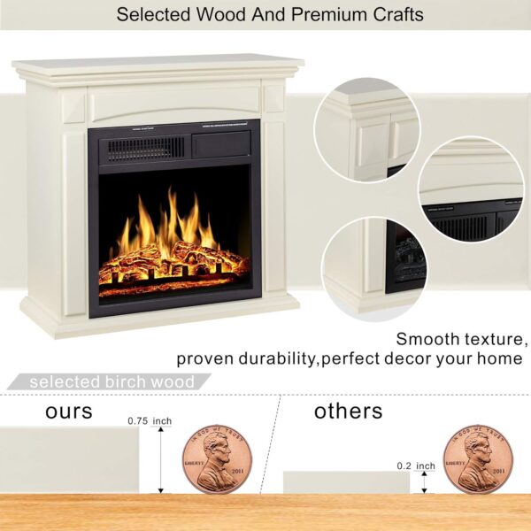 JAMFLY 26’’ Mantel Electric Fireplace Heater Small Freestanding Infrared Quartz Fireplace Stove Heater w/Log Hearth& Wood Surround Firebox, Adjustable Led Flame, Remote Control,750W-1500W, (White)… - Image 3