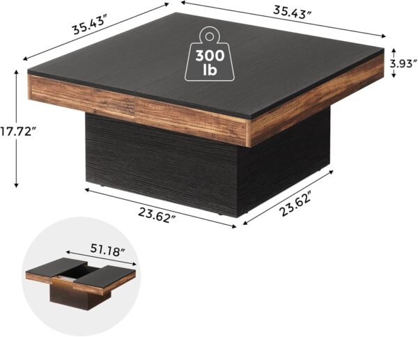 Coffee Table, Square LED Coffee Table, High Glossy Coffee Table with Storage, Farmhouse Coffee Table Low Coffee Table Engineered Wood Coffee Table for Living Room - Image 2