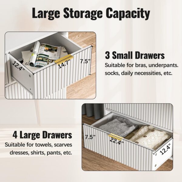 Dresser for Bedroom, White Bedroom Dresser with 7 Drawers, Modern Wide Dresser with Gold Pulls,White - Image 6