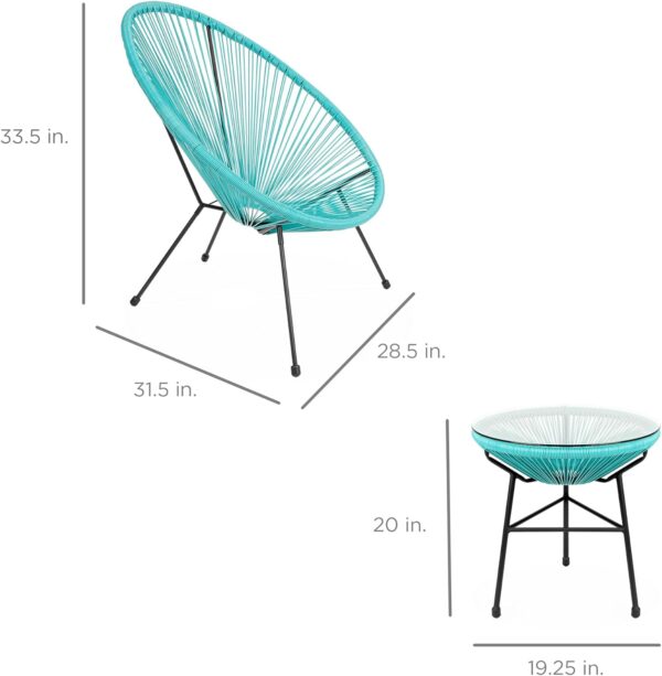 Best Choice Products 3-Piece Outdoor Acapulco All-Weather Patio Conversation Bistro Set w/Plastic Rope, Glass Top Table and 2 Chairs - Light Blue - Image 7