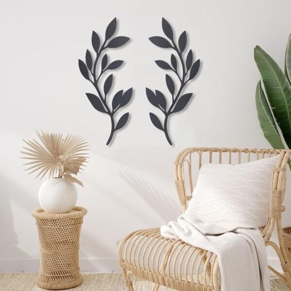 OYEFLY 2 Pieces Metal Vine Olive Branch Leaf Wall Decor,Tree Leaf Wall Decor for Living Room (Black, style1) - Image 4