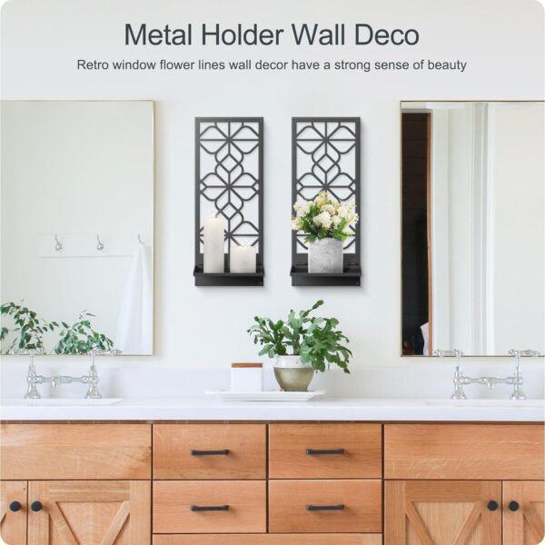 Black Metal Wall Candle Holder Minimalist Retro Line Metal Wall Art Decor Black Rustic Wall Art Decor for Living Room Dining Room Bedroom Bathroom (2 Pack, 16.5 x 7 in) - Image 3