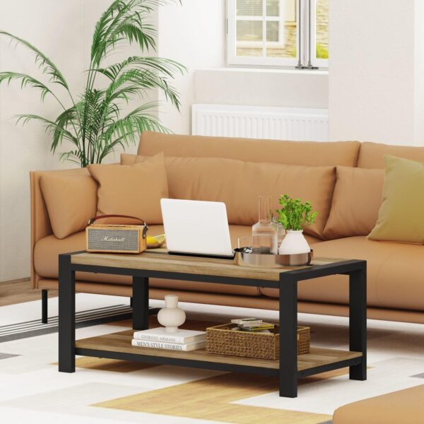 BON AUGURE Industrial Coffee Table, Wood Metal Coffee Tables for Living Room, Farmhouse Rectangle Center Tables, Modern Living Room Table (Vintage Oak, 43 Inch) - Image 7