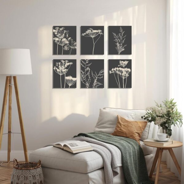 Botanical Wall Art Set of 6, Minimalist Abstract Botanical Prints Leaf Plant Wall Decor Canvas Painting, Boho Farmhouse Floral Botanical Wall Decor for Bathroom, Bedroom, Living Room, - Image 7