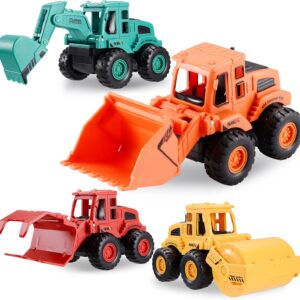 Beestech Construction Toys for 3 Years Old Boys Girls Kids, Friction Powered Construction Truck Toys Vehicles Sand Toys Trucks Excavator, Bulldozer, Road Roller (Colorful 4 Pack)