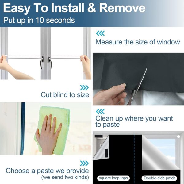 100% Blackout Curtains for Bedroom, Portable DIY Window Blinds, No Drill Window Shades & Blackout Blinds with Stickers & Tabs for Baby Nursery, Travel, Dorm Room (118" x 57") - Image 6
