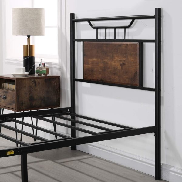 VECELO Twin Size Platform Bed Frame with Wood Headboard/Mattress Foundation/Premium Steel Slats Support/No Box Spring Needed,Brown(Crown) - Image 5