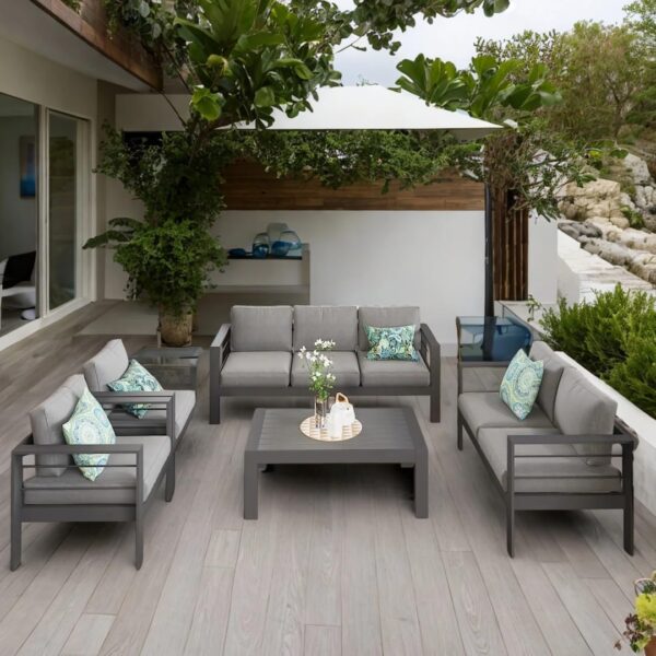 Solaste Aluminum Patio Furniture Set,5 Pieces Modern Outdoor Conversation Set Sectional Sofa with Upgrade Cushion and Coffee Table,Grey - Image 2