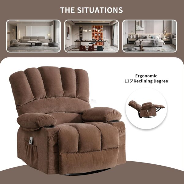 Fantasylab Recliner Chair Rocker Recliner with Massage and Heat Soft Fabric Reclining Chair Manual Rocking Recliner Chair with 2 Cup Holders, USB Charge Port and Side Pocket - Image 6