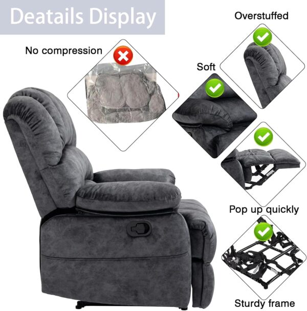 Large Boy Lazy Recliner Chair for Adult, Comfortable Manual Single Recliner Sofa in Velvet Fabric, Oversized Reclining Chair for Living Room, Bedroom(Dark Grey) - Image 3