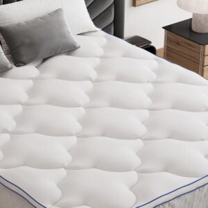 Belffin Mattress Topper Queen Size, Pillow Top Mattress Pad Cover with 8-21 Inch Deep Pocket, Bed Mattress Protector for Back Pain Relief Soft Breathable Overfilled Down Alternative Filling, White