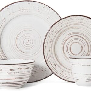 Pfaltzgraff Trellis White 16-Piece Dinnerware Set, Service for 4, Distressed White