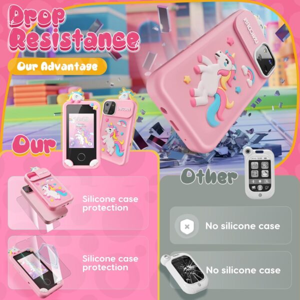 Kids Smart Phone Toys for Girls,Unicorn Gift Toys for Girls Ages 3-9 Christmas Birthday Gifts Mini Smart Phone Toys with 2.8" Touchscreen 16 Learning Games Dual Camera Music Player, 8G SD Card Pink - Image 5