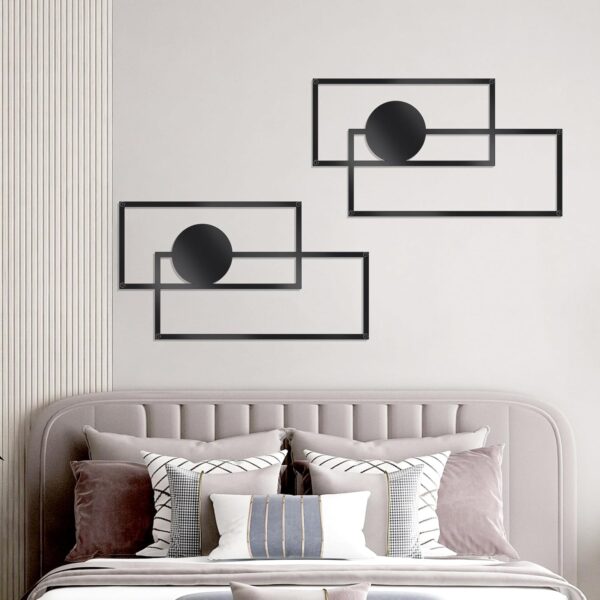 OYEFLY 2 Pcs Metal Abstract Wall Art,Modern Geometric Decor (Black, style 3) - Image 5