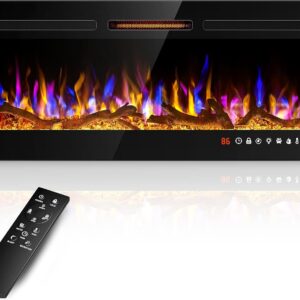 42" Slim Electric Fireplace Recessed and Wall Mounted,Wall Fireplace and Freestanding Linear Fireplace, with Remote Control,13 Adjustable Flame Color and 5 Brightness, 750W/1500W