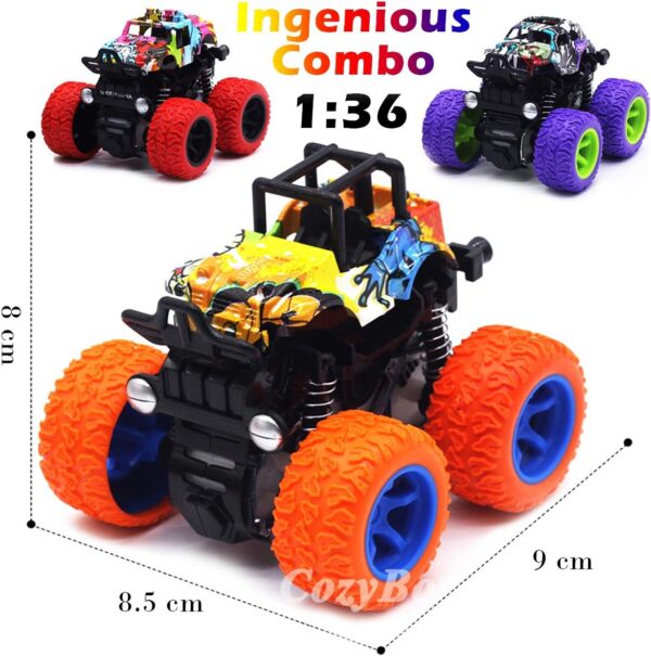 CozyBomB™ Monster Trucks Toys for Boys - Friction Powered 3-Pack Mini Push and Go Car Truck Playset Inertia Vehicle for Boys Girls Toddler Aged 3 4 5 Year Old Gifts for Kids Birthday Easter Christmas - Image 2