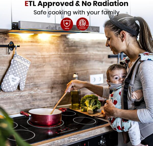 GASLAND 36 Inch Electric Cooktop 5 Burners, ETL & FCC Certificated, 9200W Built-in Radiant Ceramic Cooktop, Sync & Triple Burners, Slide Touch Control, Child Safety Lock, Hot Surface Indicator, 240V - Image 2