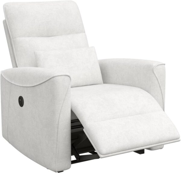 Power Recliner Chair for Adults, Reclining Sofa Chair, Adjustable Home Theater Seating Lounge with Lumbar Support, Small Recliners for Living Room with Charging Ports (Milky)