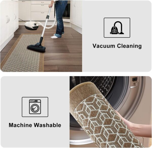 KIMODE Kitchen Mtas 20"x47",Non-Slip Washable Farmhouse Kitchen Runner Rugs,Absorbent Khaki Kitchen Mats for Floor Front of Sink,Beige Standing Mats for Hallway/Laundry Room - Image 5