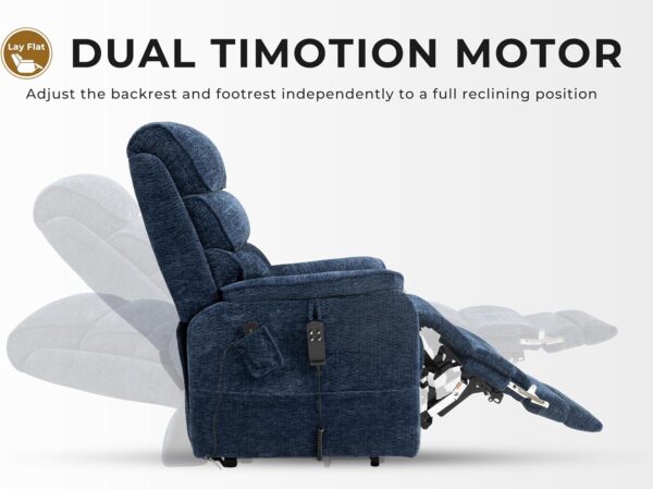 Irene House 9298L Big Tall Man Lay Flat Recliner Extra Large Oversized Power Lift Chair Dual Motor Heat Massage for Elderly, Extended Footrest(Chenille Blue) - Image 7