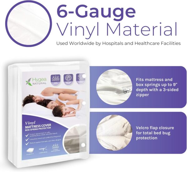 6 Gauge Vinyl Bed Bug Mattress/Box Spring Cover by Hygea Natural - Waterproof Encasement- Perfect for Bed wetting (Full) - Image 4