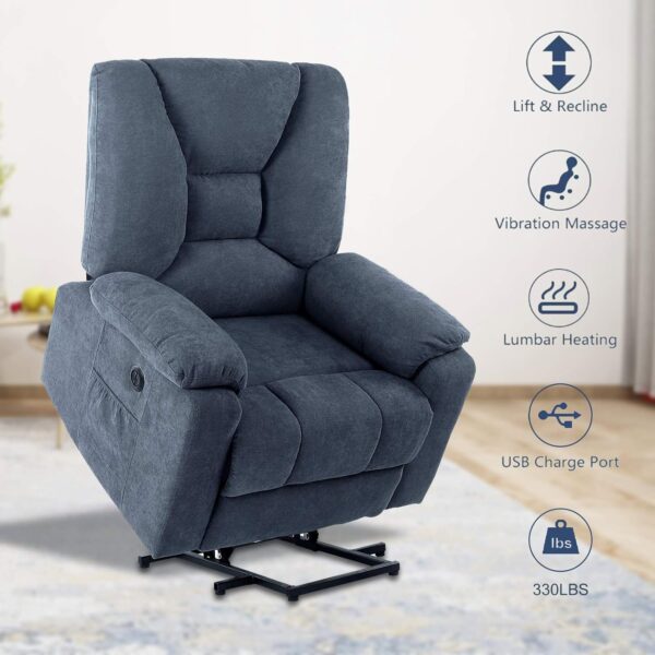 Power Lift Recliner Chair with Massage and Heat for Elderly, Microfiber Fabric Electric Lift Recliner Chairs for Seniors Home Living Room, Side Pockets,USB Port,Remote Control, Midnight Blue - Image 7