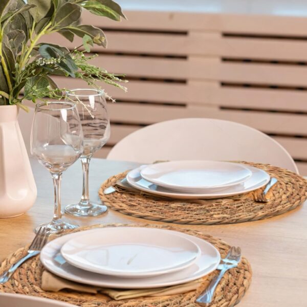 Round Woven Placemats Set, Farmhouse Boho Placemats, Wipeable Heat Resistant Placemats, Handmade Non Slip Circle Placemats for Dining Table, Wedding, Kitchen Placemats, 12 inches, 6 Pack - Image 5