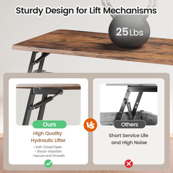 SEDETA 31.5" Lift Top Coffee Table with Storage, Square Coffee Table for Living Room, Farmhouse Coffee Table with Large Hidden Storage Compartment and Adjustable Shelves, Black - Image 6