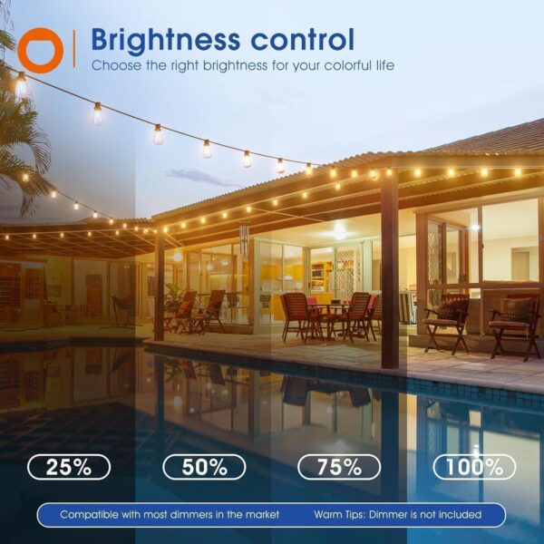 addlon 100FT(50FT*2) LED Outdoor String Lights Waterproof Patio Lights with 32 Shatterproof ST38 Replaceable Bulbs(2 Spare), Dimmable Outside Hanging Lights Connectable for Porch, Backyard, 2200K - Image 5