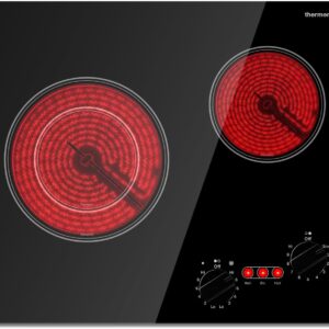 Apartment Electric Cooktop, thermomate 21 Inch Built-in Radiant Electric Stove Top, 3700W Ceramic Stove Top with 2 Burners, UL Certified, Knob Control, 240V
