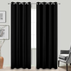 KOUFALL Black Curtains 84 Inches Long for Bedroom 2 Panels Set Total 100% Blackout Heat Sun Insulated Thermal Dark Curtains No Light Blocking Black Out Blinds Shades for Bedroom Windows Living Room