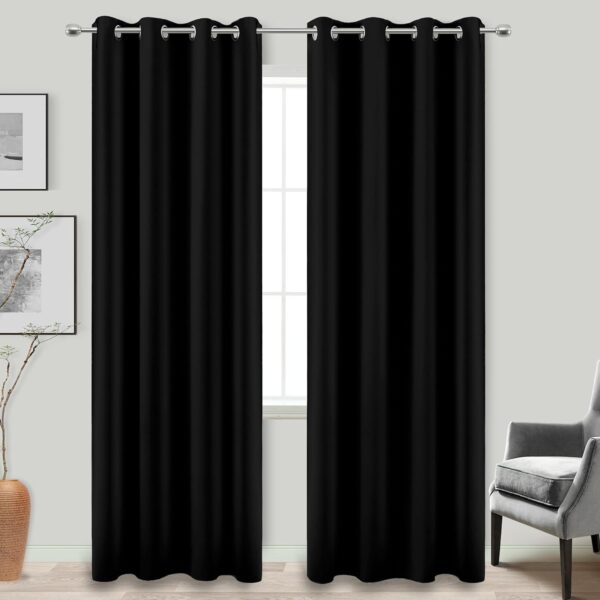 KOUFALL Black Curtains 84 Inches Long for Bedroom 2 Panels Set Total 100% Blackout Heat Sun Insulated Thermal Dark Curtains No Light Blocking Black Out Blinds Shades for Bedroom Windows Living Room