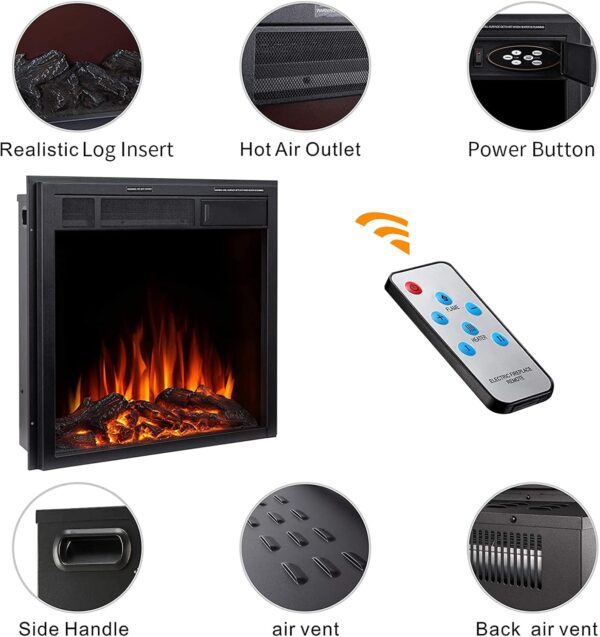 R.W.FLAME 34" Electric Fireplace Insert Adjustable Flame Colors, Log Colors, Flame Speed and Brightness, Remote Control, 750W/1500W(34"x26") - Image 4