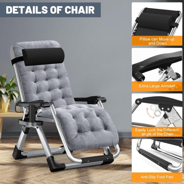 LILYPELLE Comfy Folding Chair, Folding Lounge Chair for Bedroom and Living Room, Folding Reclining Patio Chairs with Removable Cushion for Indoor Outdoor - Image 6