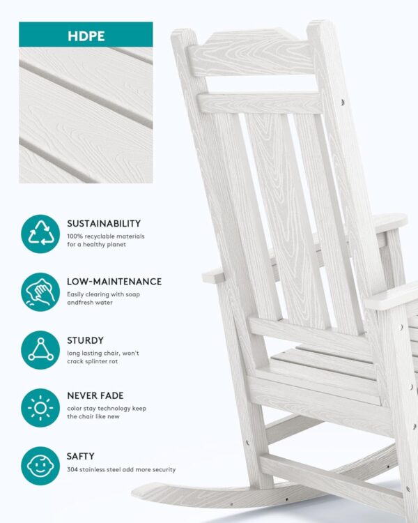 SERWALL Outdoor Rocking Chair White Set of 2 - Image 6