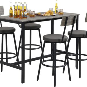 Tatub Bar Table and Chairs Set of 4, 5 Piece Dining Table Set, Counter Height High Dining Table Set for 4, High Top Kitchen Table Chairs Set, Breakfast Table Set for 4 for Dining Room, Gray