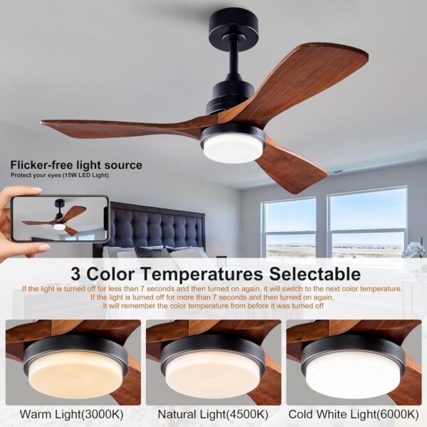 BOJUE 60 Inch Ceiling Fans with Lights Remote Control, Indoor Outdoor Wood Ceiling with 3 Blade Fan for Patio Living Room, Bedroom, Office, Summer House,Etc - Image 5
