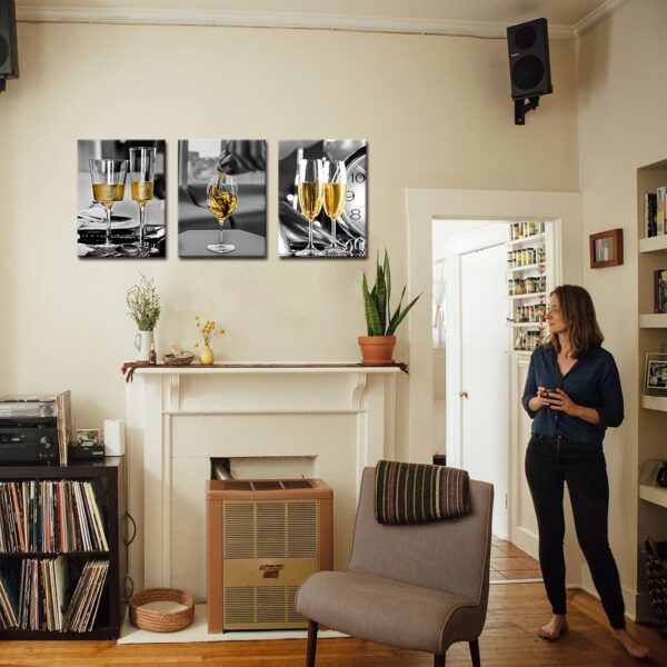 Kitchen Wall Art Dining Room Decor Wine Decor for Kitchen Wall Decor Kitchen Decorations Wall Champagne Glass Black and White Wall Art Decorations for Living Room Framed Canvas Prints Artwork - Image 3