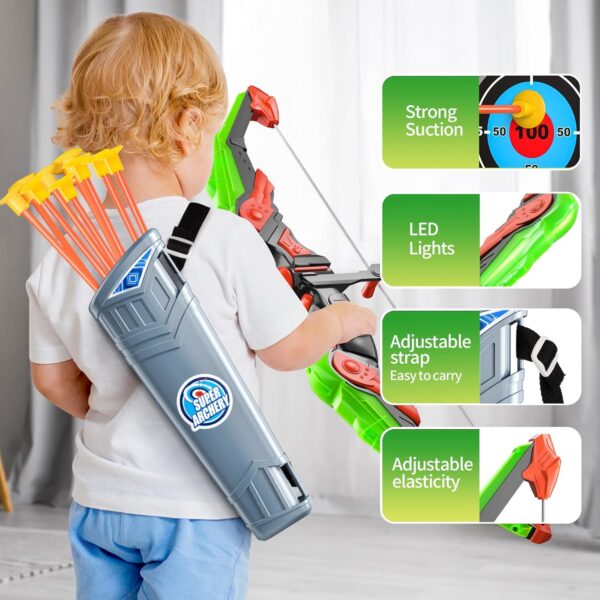 TEMI Bow and Arrow for 3 4 5 6 7 8 9 10 Year Old Kids Boys, LED Light Up Archery Toy with 10 Suction Cup Arrows, 4 Target & Quiver, Indoor Outdoor Activity Toys, Birthday Gift Toys for Kids Boys Girls - Image 6