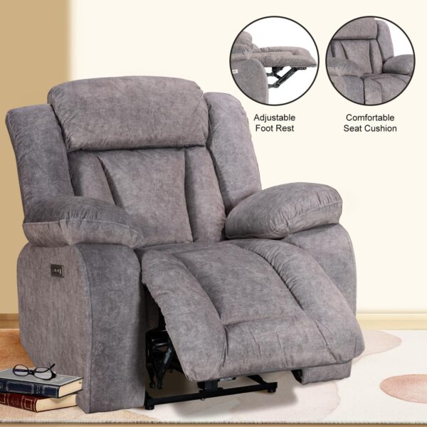 Power Recliner Chair, Ergonomic Reclining Chair with USB and Type-C Charging, Adjustable Electric Recliner Chair for Living Room, Bedroom, Office, Easy Assembly Power Recliner, Light Brown - Image 4