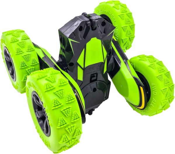 Threeking RC Stunt Cars Remote Control Car Double-Sided Driving 360-degree Flips Rotating Car Toy, Green - Image 3