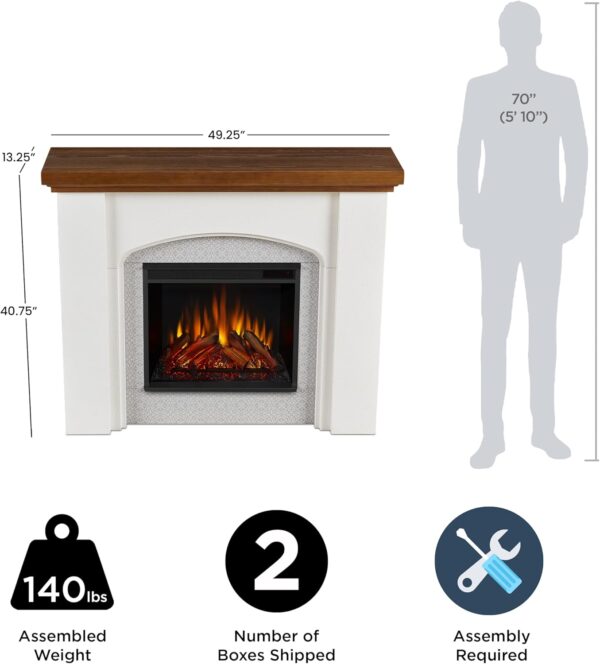 Real Flame Anika 49" Electric Fireplace with Mantel for Living Room or Bedroom, Replaceable Fireplace Insert Heater, Realistic Log and Flame Effect, Remote Control, Timer, White - Image 5